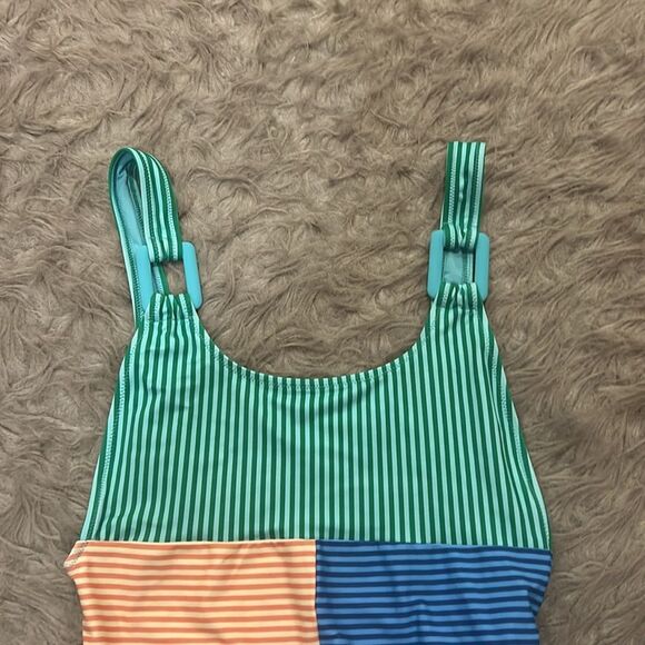 NWT aerie one piece cheekiest spf 50 multicolored stripped swimsuit - Picture 2 of 5